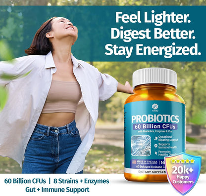 1 Body Thyroid Support Supplement + 60 Billion Probiotics for Men & Women