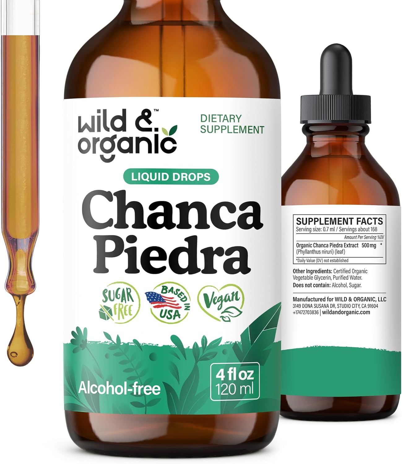 Wild & Organic Chanca Piedra Stone Breaker Drops - Kidney, Gallbladder & Urinary Support - Chanca Piedra Liquid Extract for Fast Absorption - Add to Tea Herb Tincture - Sugar & Alcohol-Free - 4 oz