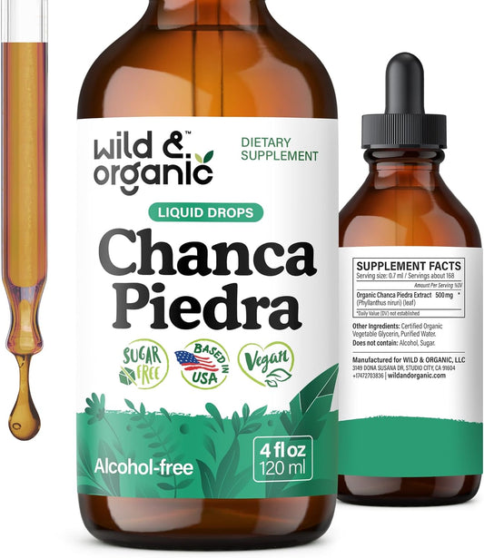 Wild & Organic Chanca Piedra Stone Breaker Drops - Kidney, Gallbladder & Urinary Support - Chanca Piedra Liquid Extract for Fast Absorption - Add to Tea Herb Tincture - Sugar & Alcohol-Free - 4 oz