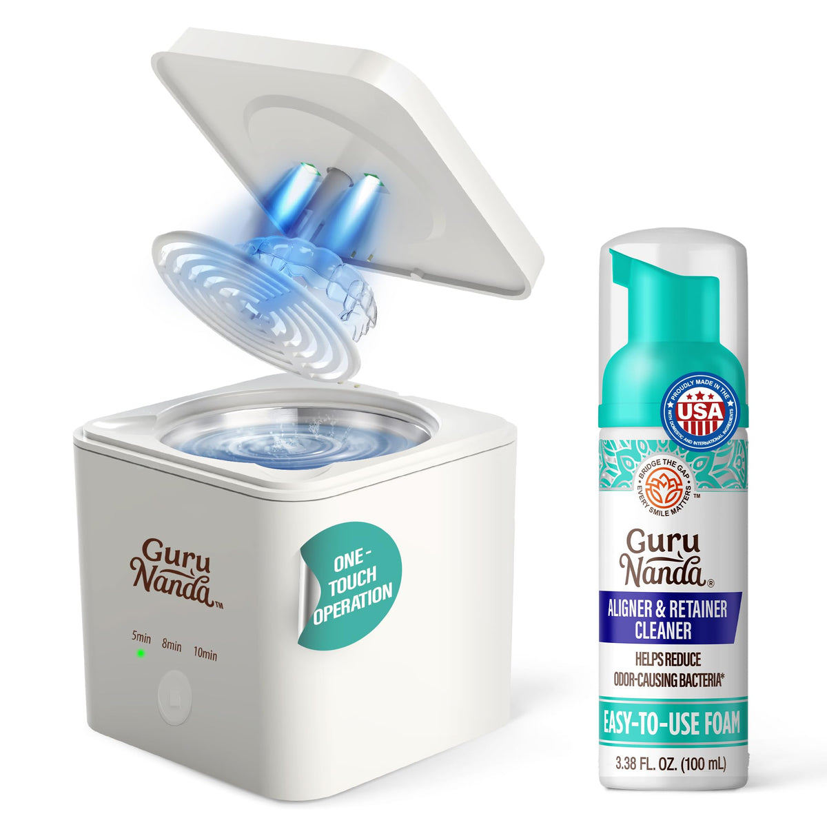 Ultrasonic Retainer Cleaner Machine, 48kHz, Dental Pod with 3 Modes, 200ml