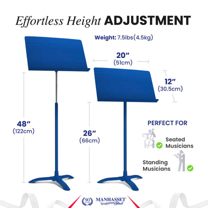 Manhasset Music Stand for Sheet Music - 48 Symphony Model - Long Lasting, Durable Manhasset Stand - Adjustable Height - 26" to 48" - Made in the USA