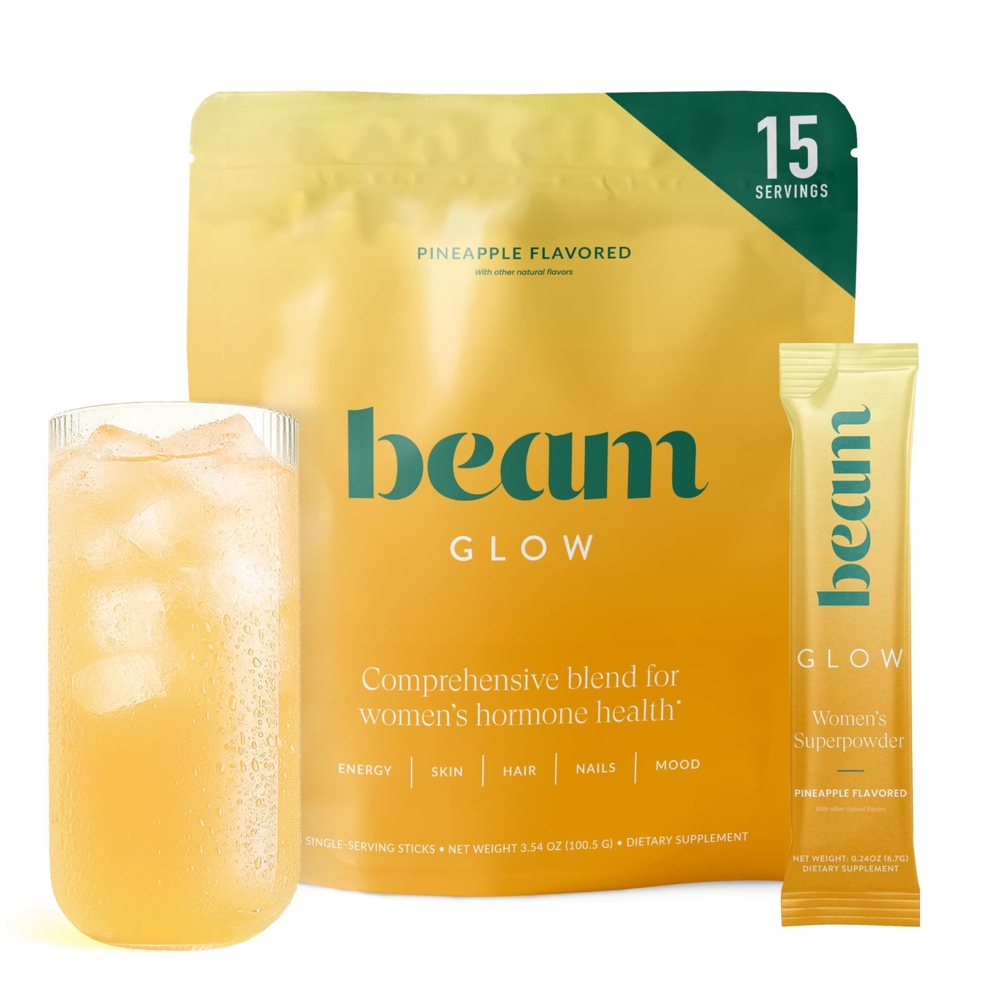 BEAM Glow Hormone Support & Cortisol Supplement for Women - Daily Vitamins for Women with Ashwagandha, Selenium, Zinc, Vitamin A, Biotin for Cycle Health, Mood & Energy, Strawberry Kiwi, 15 Servings
