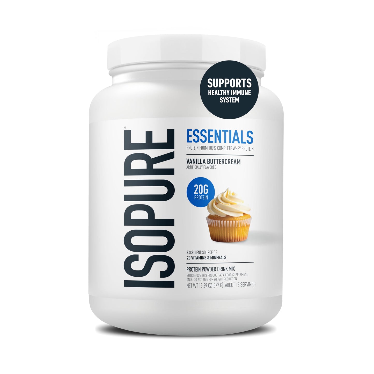 Isopure Essentials 100% Whey Protein Powder, with Vitamins, 20g Protein Per Serving, Unflavored, 13 Servings (Pack of 1)
