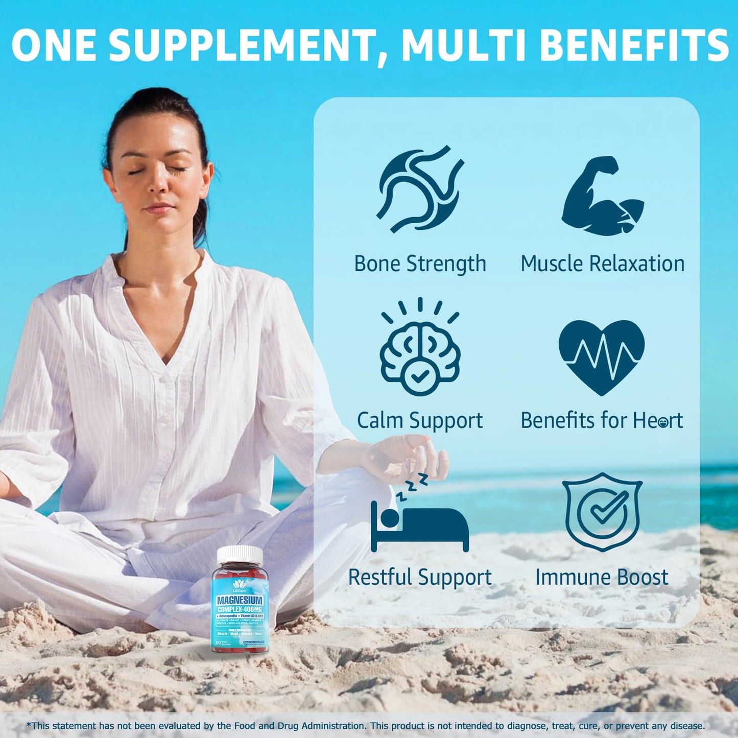 Magnesium Complex Gummies for Women Men 400mg, 8 Forms of Magnesium Glycinate, Citrate, Malate - Sugar Free Calm Magnesium Gummies Supplement with Magnesium Ashwagandha, D3, B12 for Relax,Vegan,120Cts