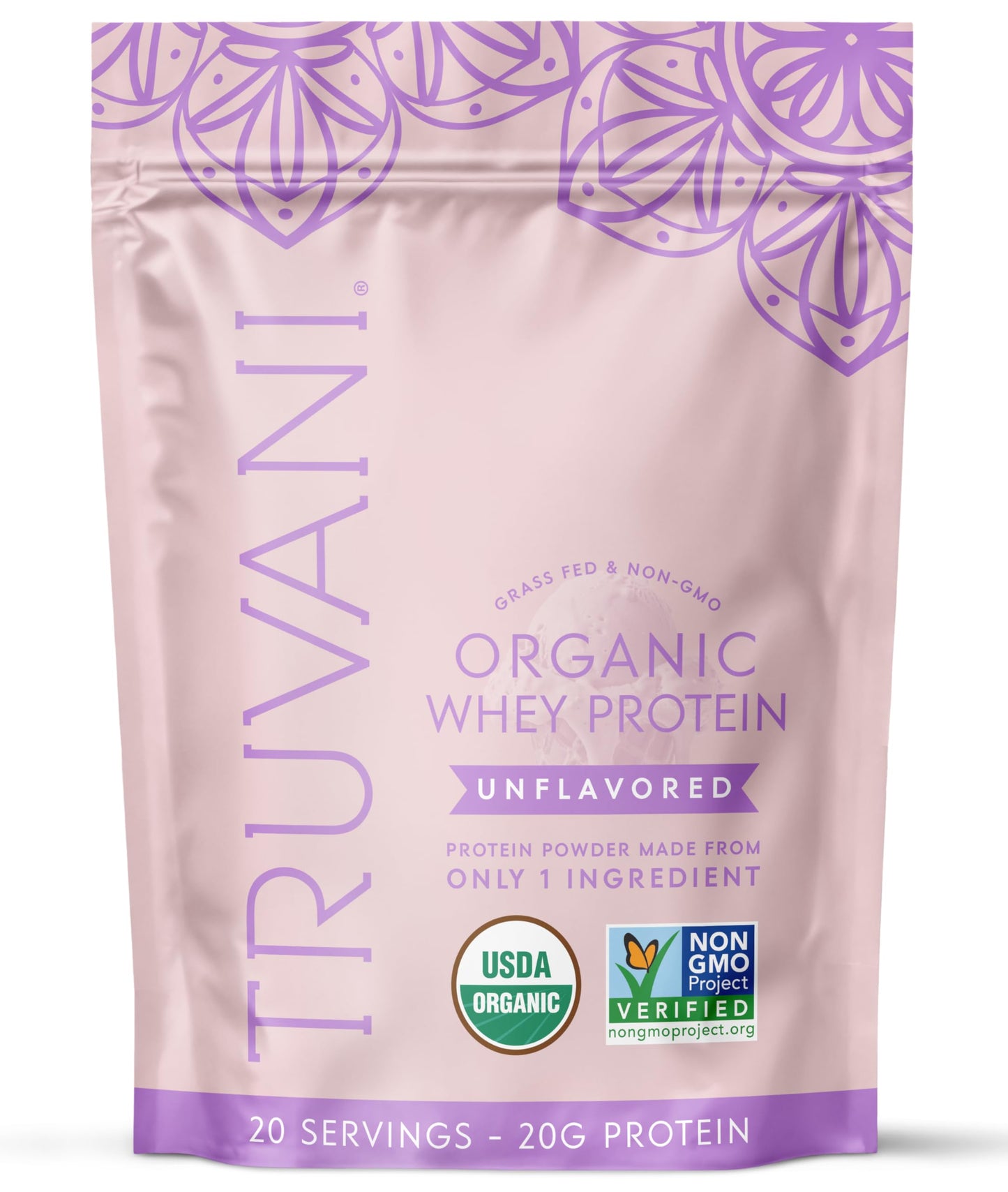 Truvani Organic Whey Protein Powder | Vanilla | 20 Servings | 20g Grass Fed Whey Protein | USDA Organic & Non-GMO | Gluten Free | No Gums, No Soy, No Stevia, No Added Sugars