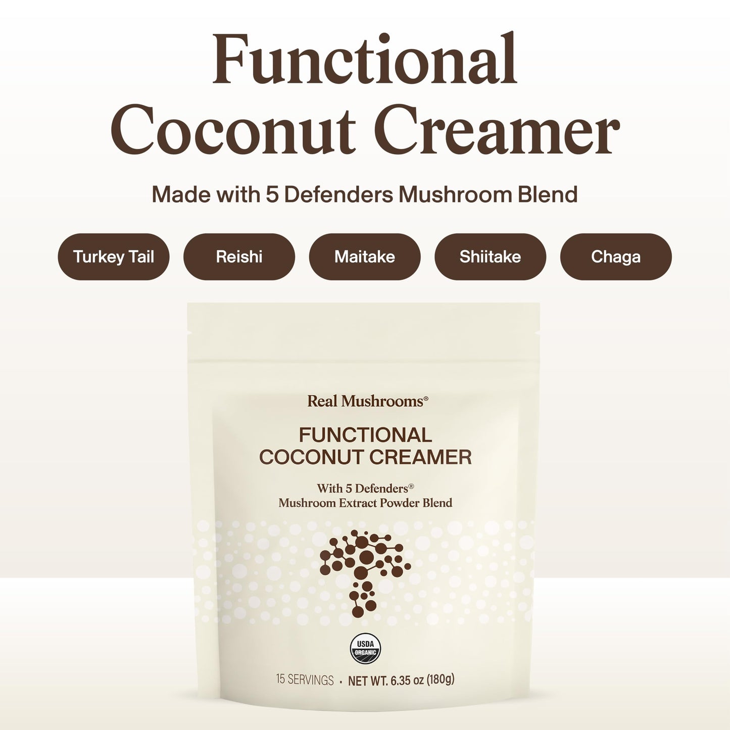 Real Mushrooms Functional Coconut Creamer with Reishi, Lucuma & Ceylon Cinnamon – Organic, Dairy-Free – Vegan Coffee Creamer for Smoothies & Drinks – 90 Servings Organic Cream Coconut Powder