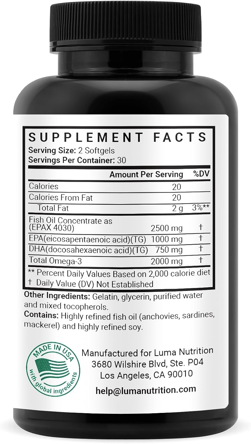 Luma Nutrition Omega 3 Fish Oil Supplement 2500mg - 60 Softgels