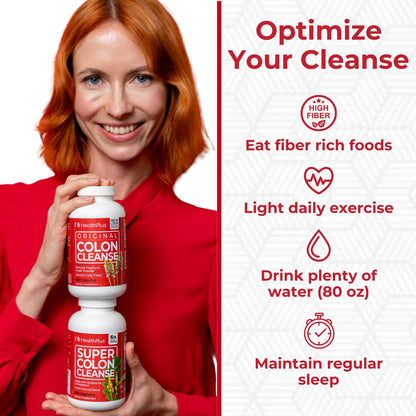 Health Plus Super Colon Cleanse 60 Day Supply of Gentle Gut Cleanse Detox, Psyllium Husk, Probiotics for Constipation Relief & Digestive Support, 240 Capsules