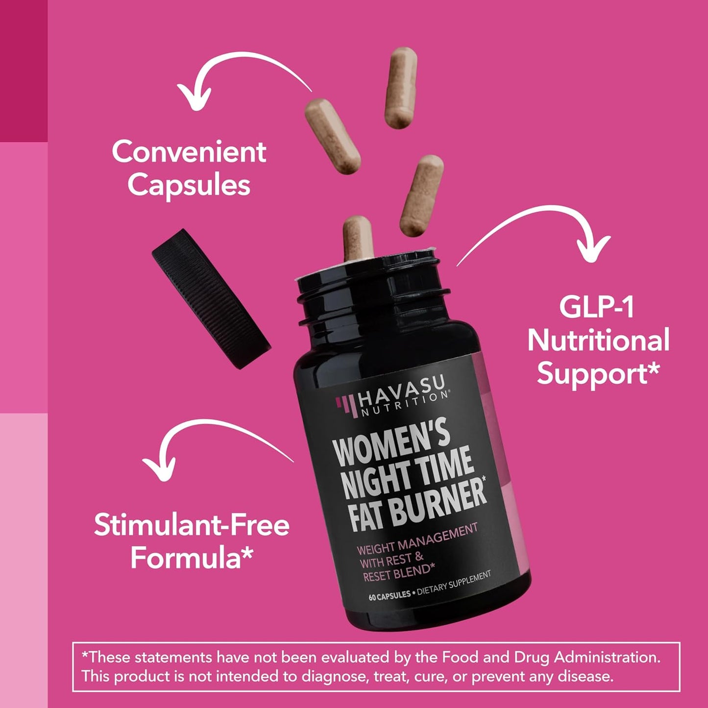 Night Time Fat Burner for Women, Belly Fat & Weight Loss Support, 60 Count | Appetite Suppressant and Overnight Metabolism Booster with Melatonin for Women, Vegan, Gluten Free, 60 Servings