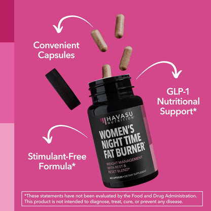 Night Time Fat Burner for Women, Belly Fat & Weight Loss Support, 60 Count | Appetite Suppressant and Overnight Metabolism Booster with Melatonin for Women, Vegan, Gluten Free, 60 Servings