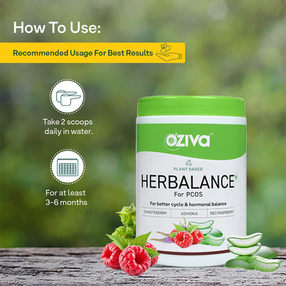 OZiva Plant Based HerBalance for PCOS (with Chasteberry, Shatavari, Red Raspberry, Ashoka) for better cycle