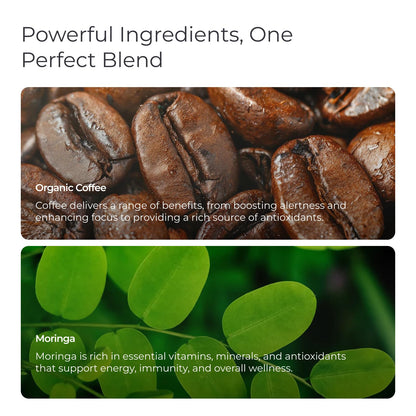 Livingood Daily Coffee with Moringa, Ground Medium Roast Coffee with Plant Based Ingredients for Morning Energy, Made with Moringa Powder, Organic, Non GMO, Vegan, Gluten Free, 20 Servings, 12 oz Bag