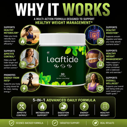 Leaftide Powder, Leaf Tide Weight Management Supplement 3-Pack, 90 Servings
