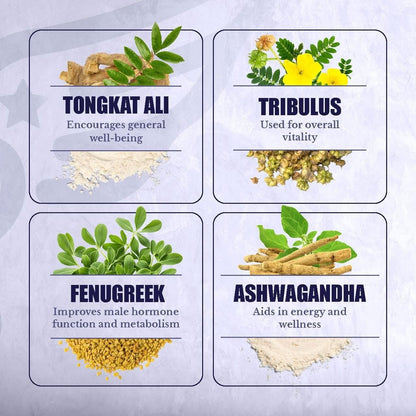 T-Forge | Supplements for Men | Male Energy Support | Tongkat Ali, Folic Acid, L-Arginine, Tribulus Terrestris, Ashwagandha, Fenugreek. 30 Days Supply. 90 Capsules