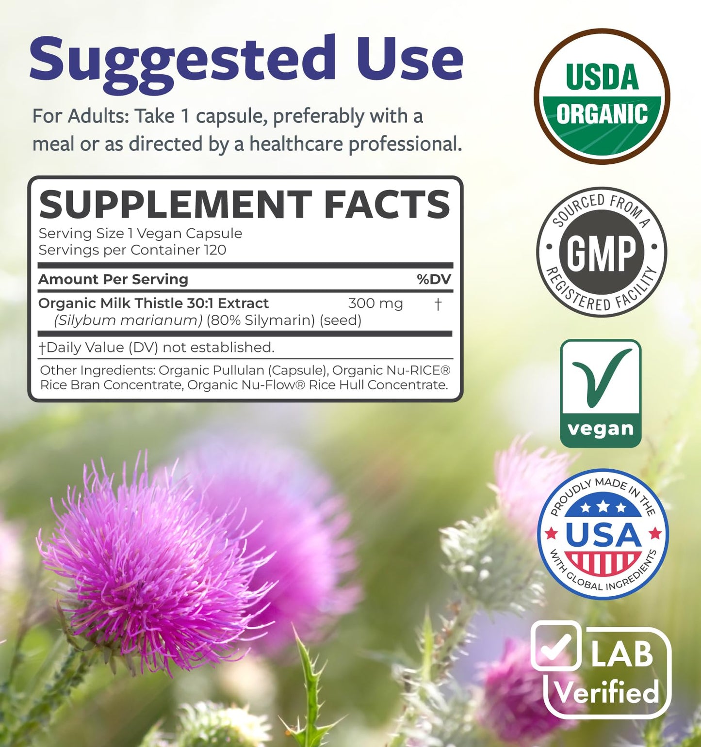 USDA Organic Milk Thistle Capsules - 80% Silymarin Supplement for Liver Support- Super Concentrated 300mg of 30:1 Milk Thistle Extract Equivalent to 9,000mg - Milk Thistle Liver Detox 60 Day Supply