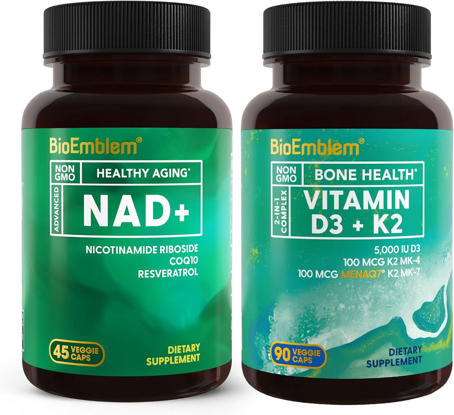 BioEmblem Vitamin D3 K2 Capsules (5000IU and 200mcg) and NAD+ Supplement