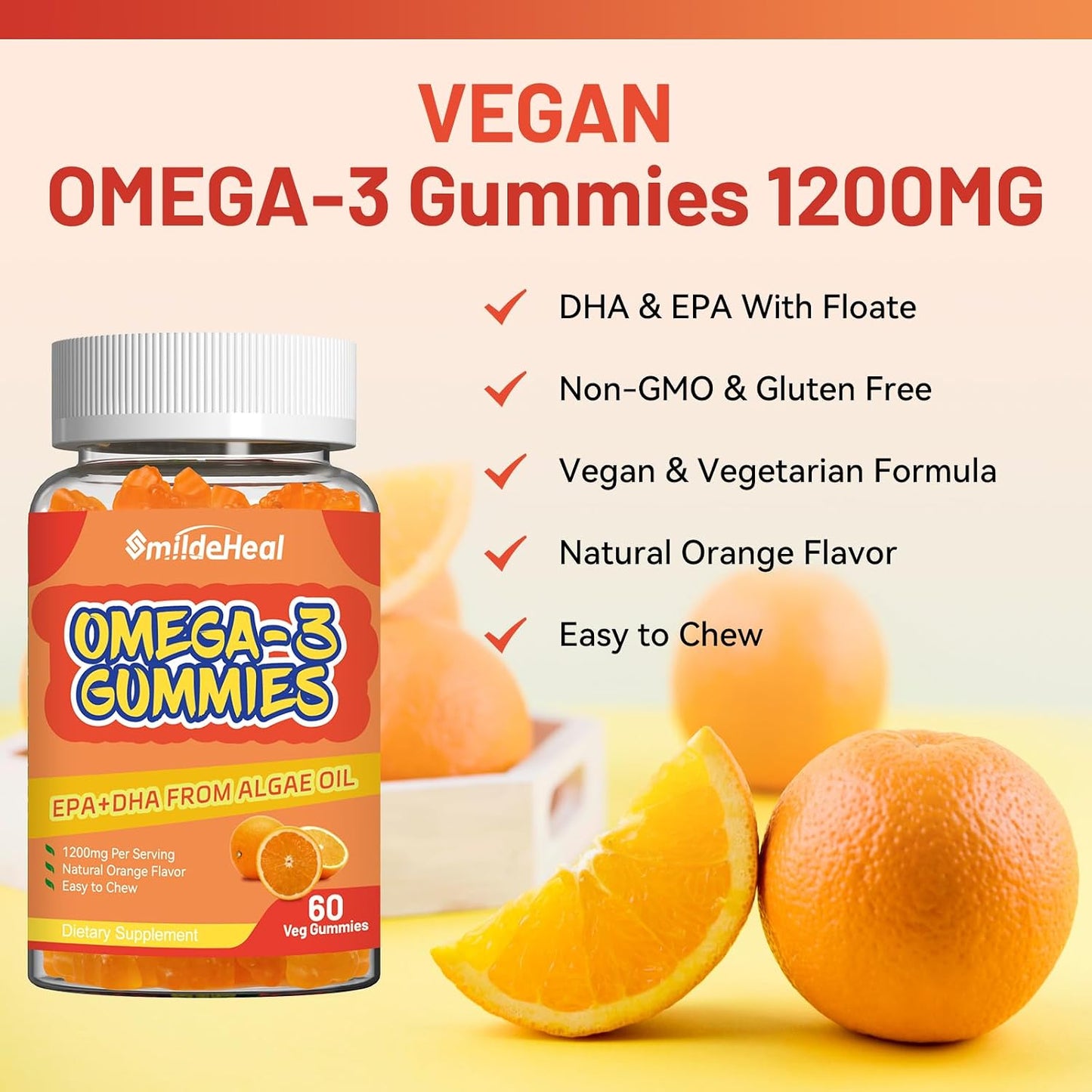 Omega 3 Gummies Supplement 1000mg, High Absorption DHA & EPA, Heart, Brain & Joint Support, Extra Strength Fish Oil Omega 3 Gummies Vitamins, 60 Count