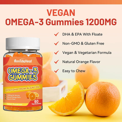 Omega 3 Gummies Supplement 1000mg, High Absorption DHA & EPA, Heart, Brain & Joint Support, Extra Strength Fish Oil Omega 3 Gummies Vitamins, 60 Count