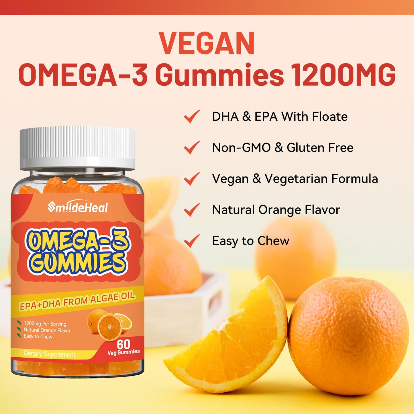 Omega 3 Gummies Supplement 1000mg, High Absorption DHA & EPA, Heart, Brain & Joint Support, Extra Strength Fish Oil Omega 3 Gummies Vitamins, 60 Count