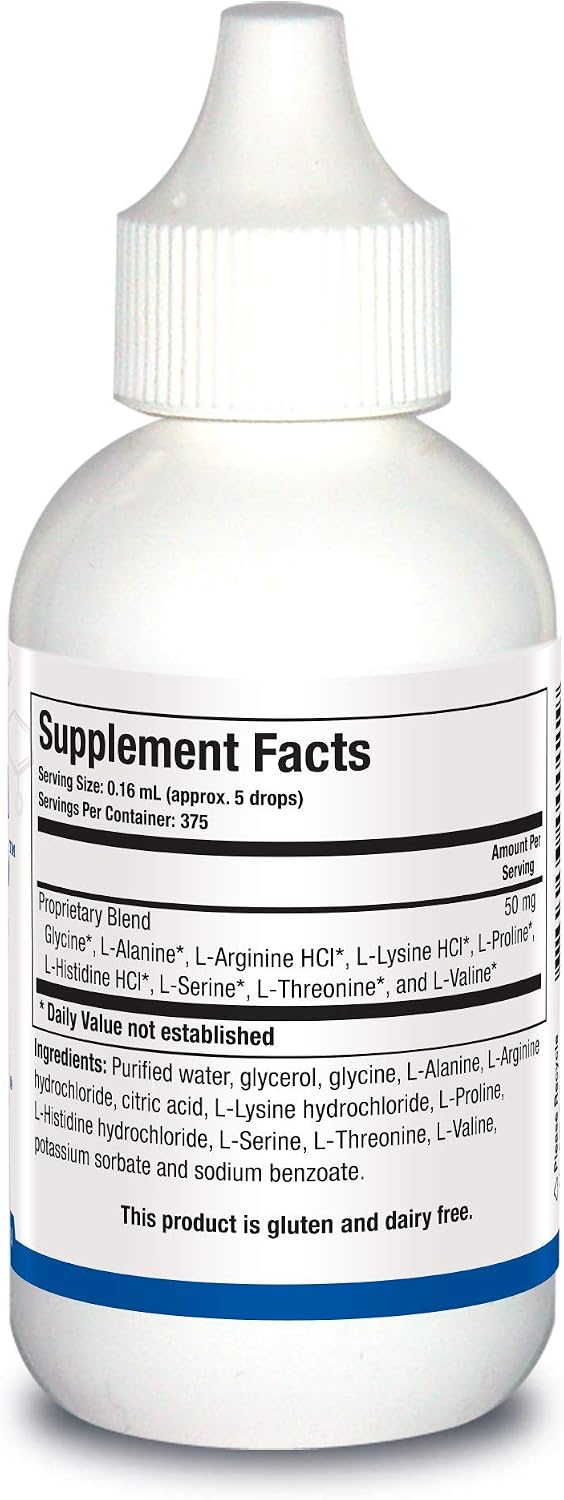 BIOTICS RESEARCH Amino Acid Quick Sorb Liquid Formula, Highly Absorbed, Glycine, L Alanine, L Arginine HCl, L Lysine HCl, L Proline, L Histidine HCl, L Serine, L Threonine, L Valine, 2 Fluid Ounces
