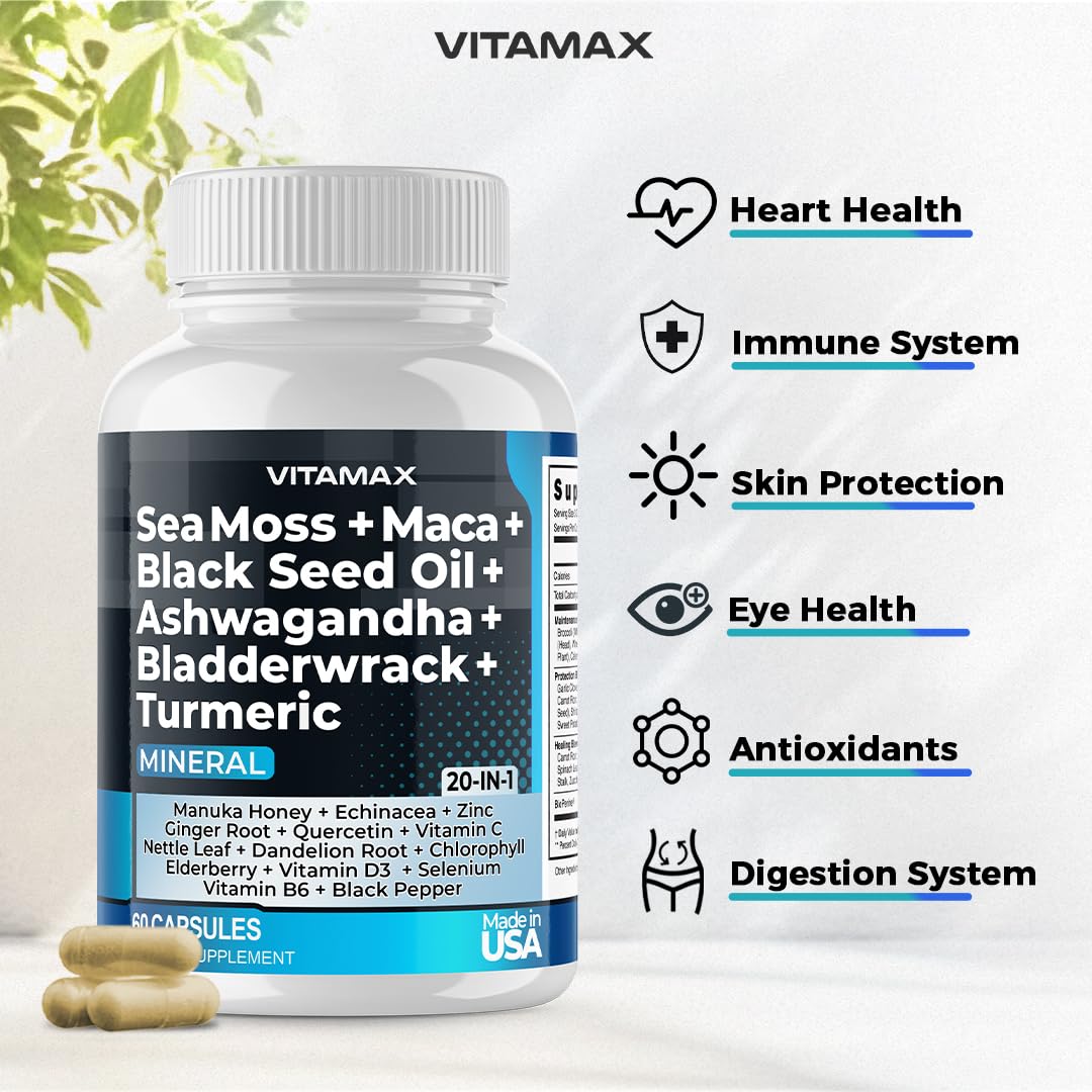 Sea Moss, Maca, Black Seed Oil, Ashwagandha, Bladderwrack, Turmeric