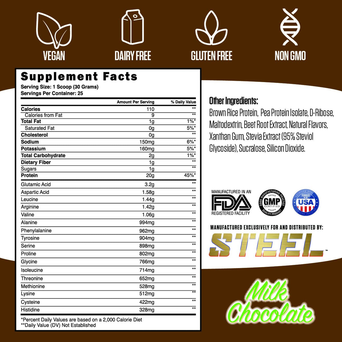 Steel Supplements Veg-PRO | Vegan Protein Powder, Milk Chocolate | 25 Servings