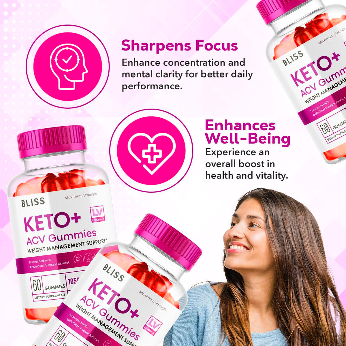 5 Pack - Bliss Keto ACV Gummies Advanced Weight Loss, Bliss ACV Active Gummies