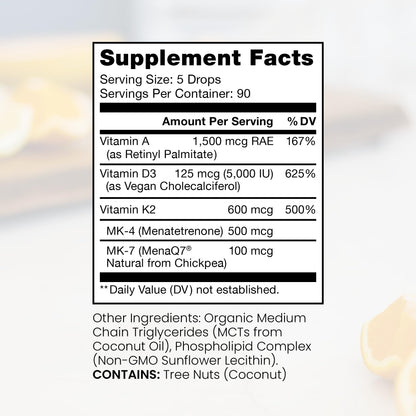 Pure TheraPro Rx Vegan A-D-K Drops-6 Mon Supply-Vitamin A(Palmitate & Betacarotene),Liposomal Vitamin D3(as vegan cholecalciferol),Liposomal Vitamin K2(MK-4 & MK-7)Supports Immunity & Bone Health-20mL