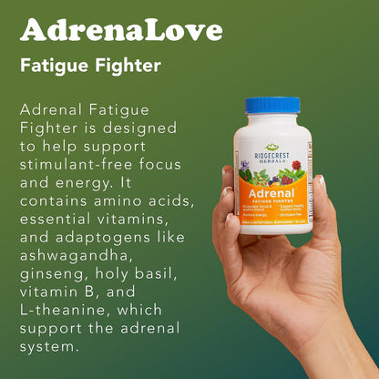 RidgeCrest Herbals AdrenaLove Adrenal Stress and Energy Support 60 Ct | 30 Servings, Vegan Capsules, Ashwagandha Blend, Natural Energy and Mood Support, Adaptogen Formula, Cortisol Balance