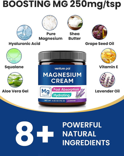 Venture Pal Magnesium Cream & Lotion Lightweight Moisturizing Lotion for Legs & Feet – Safe for Kids – Gifts For Women