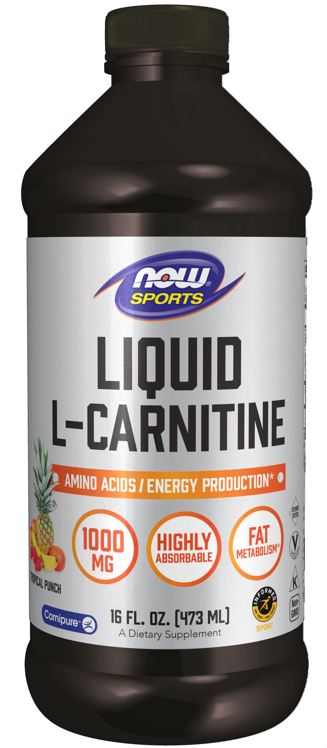NOW Sports Nutrition, L-Carnitine Liquid 1,000 mg, Highly Absorbable, Tropical Punch