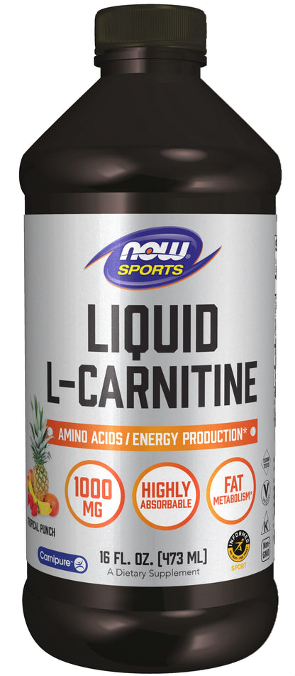 NOW Sports Nutrition, L-Carnitine Liquid 1,000 mg, Highly Absorbable, Tropical Punch
