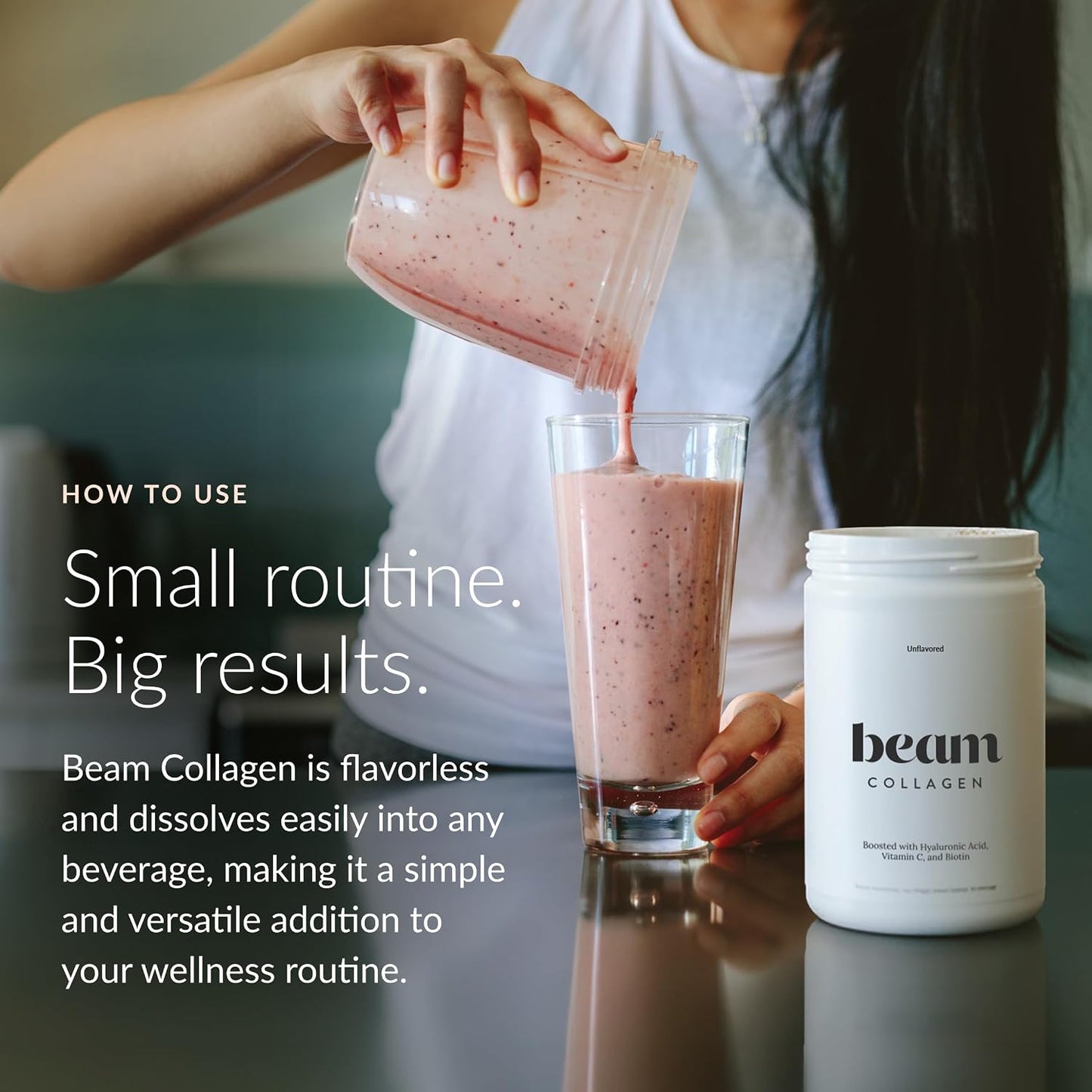 BEAM Collagen Powder, Collagen for Women, Collagen with Hyaluronic Acid, Collagen Peptides Type 1 and 3, with Biotin, Grass Fed Bovine, Third-Party Tested, Best for Coffee, Vitamin C, 30 Servings