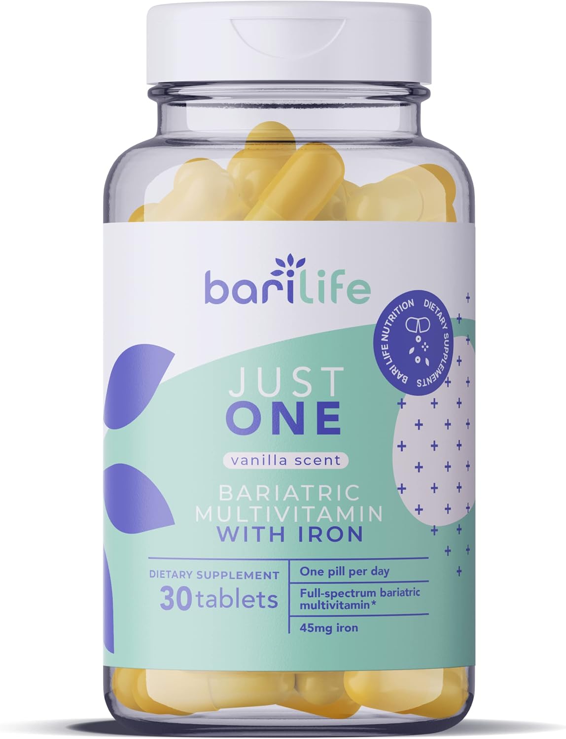 Bari Life Just One, Once Daily Bariatric Multivitamin with Iron (30 Tablets) and BariBurst Calcium Citrate Soft Chews for Gastric Bypass, Gastric Sleeve and Duodenal Switch (Fruit Punch)