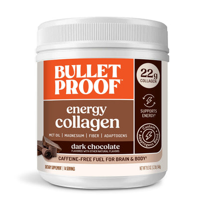 Bulletproof Energy Collagen Protein Powder, Vanilla Bean, 20g Grass-Fed Collagen Peptides, 7g Fiber with MCT Oil & Adaptogens, Caffeine-Free, 18.3 Ounces