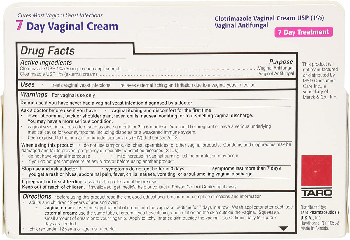 Taro Clotrimazole 7 Vaginal Cream 45 g, 1.58 Ounce (Pack of 3)