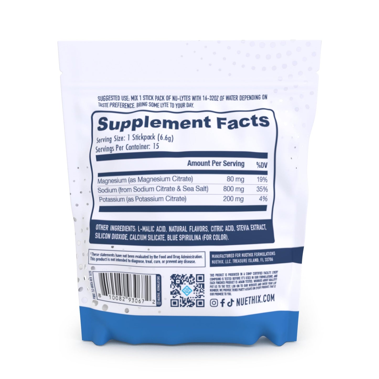 NuEthix Formulations NU-LYTES Electrolytes Hydration Packets, Zero Calories, Zero Sugar, Zero Carbs, Non-GMO, Electrolytes Powder Packets, Glycogen Replenishment, 15 Servings (Watermelon)