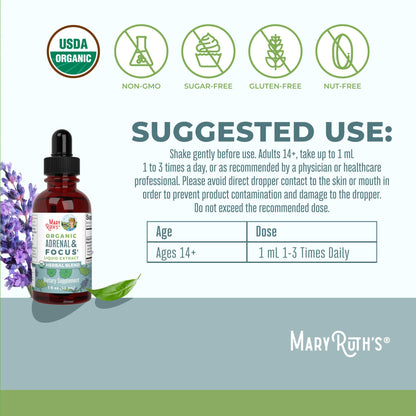 MARYRUTH'S Kids Focus & Attention Drops | USDA Organic Drops | Ginkgo Biloba | Rhodiola Root & Licorice Root | Adaptogenic | Calm | Vegan | Non-GMO | Gluten Free | 30 Servings
