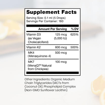 Pure Therapro Rx Vegan D3 + K2 Organic 100% Liposomal 10ml Made in USA | 3 Month Supply | Maximum Absorption Vitamin D3 and Vitamin K2 Supplements for Men and Women, D3 Vitamin 5000 IU