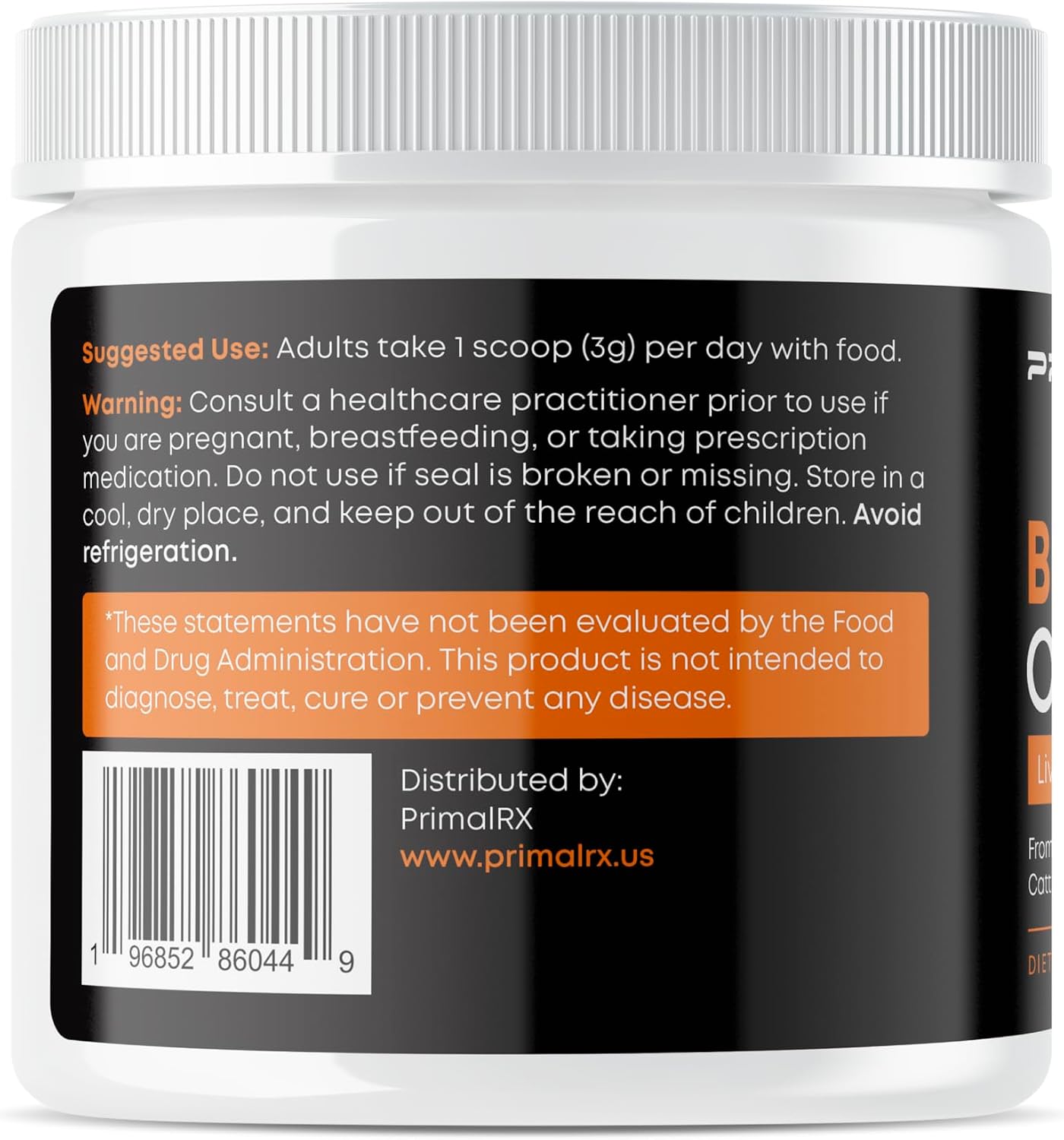 Bovine Organ Powder, Grass Fed Beef Organ Complex with Liver, Heart & Kidney, Primal Multivitamin Whole Food Supplement with Heme Iron, Vitamin A, B12, Folate, Selenium & Zinc, 90g