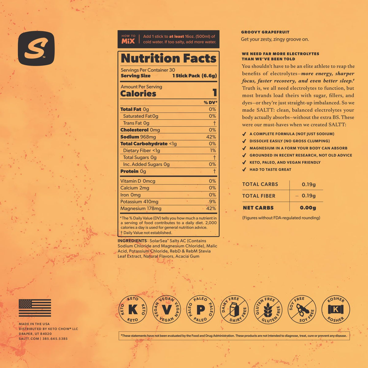 SALTT Electrolyte Packets - Clean Slate (30 Sticks) - Zero Sugar