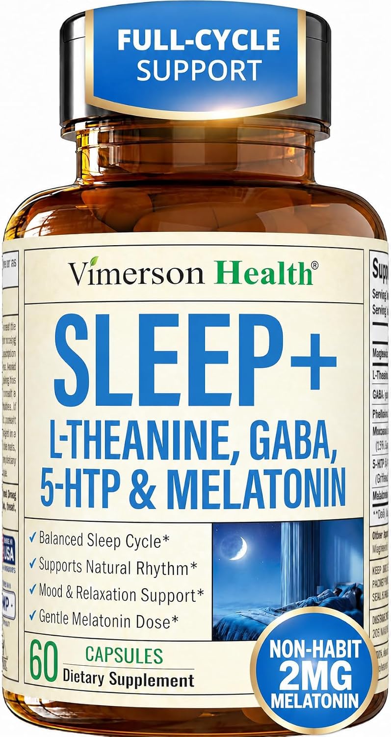 Sleep Supplement with 400mg L-Theanine, Magnesium, GABA & 2mg Melatonin – Supports Restful Sleep & Relaxation, Helps Restore Natural Sleep Cycle – Balanced Formula, Non-Habit Forming – 60 Capsules