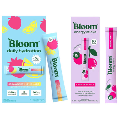 Bloom Energy Sticks Shirley Temple and Hydration Sticks Strawberry Lemonade Bundle