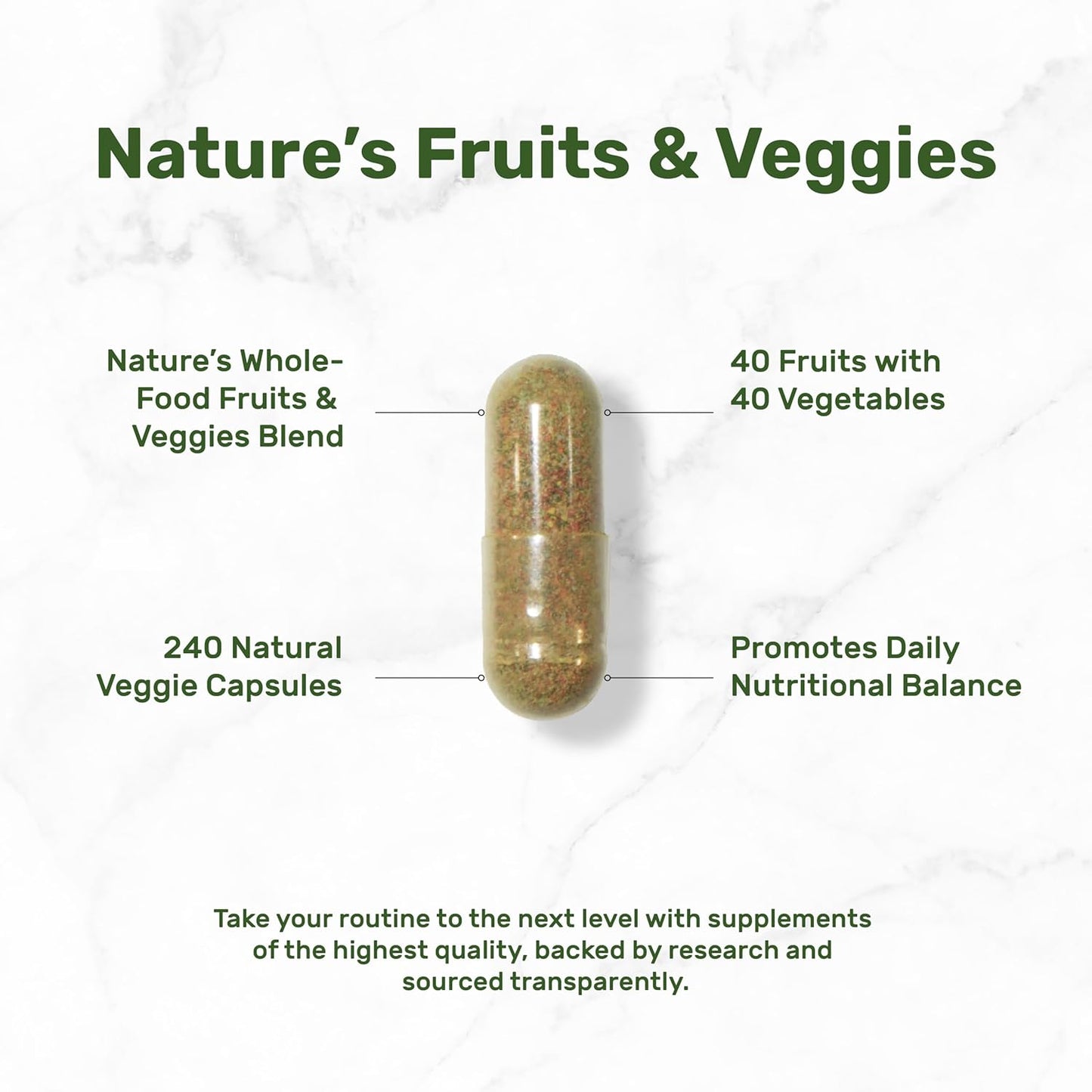 Nature’s Fruits & Veggies Supplement, 240 Veggie Capsules – 80 Whole Food Superfoods for Daily Balance – 40 Fruits with 40 Vegetables and Greens – Non-GMO, Gluten Free