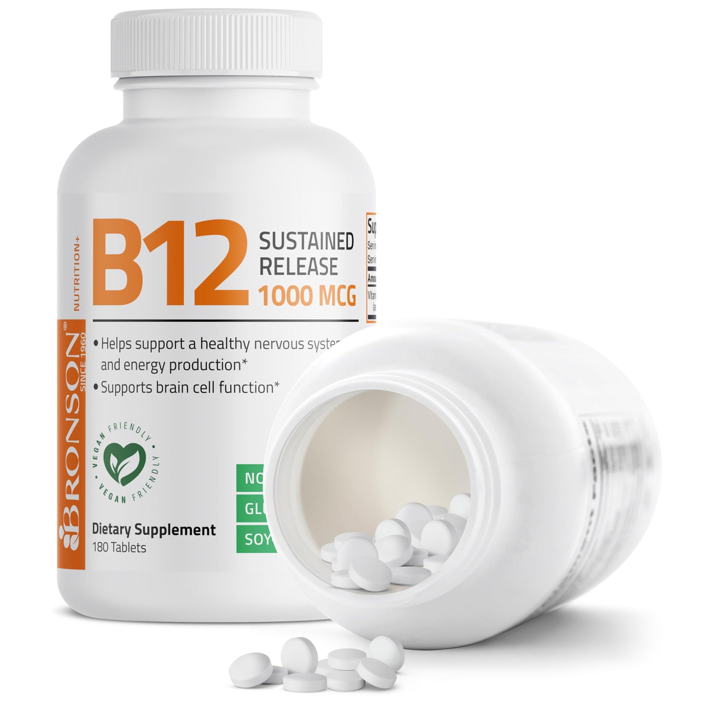 Bronson Vitamin B12 1000 mcg Sustained Release Premium Non GMO Tablets Supports Nervous System, Healthy Brain Function and Energy Production, 100 Count