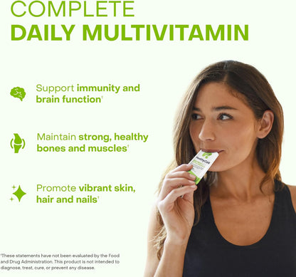 Healthycell Vegan Daily Multivitamin with Iron & Omega-3 Liquid Supplement | 25+ Essential Vitamins, Minerals & Nutrients for Brain & Heart Health, Immune Support & Energy - 30 Gel Packs, Peach Mango
