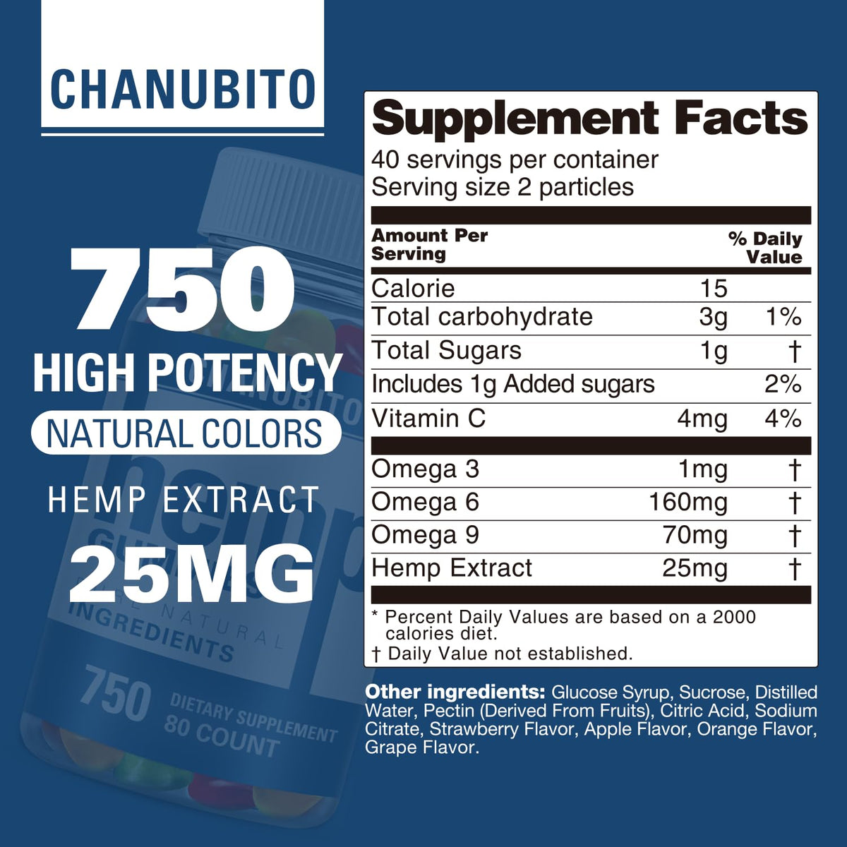 Hemp Gummies Organic High Potency Hemp Supplement - Pain, Sleep, Stress
