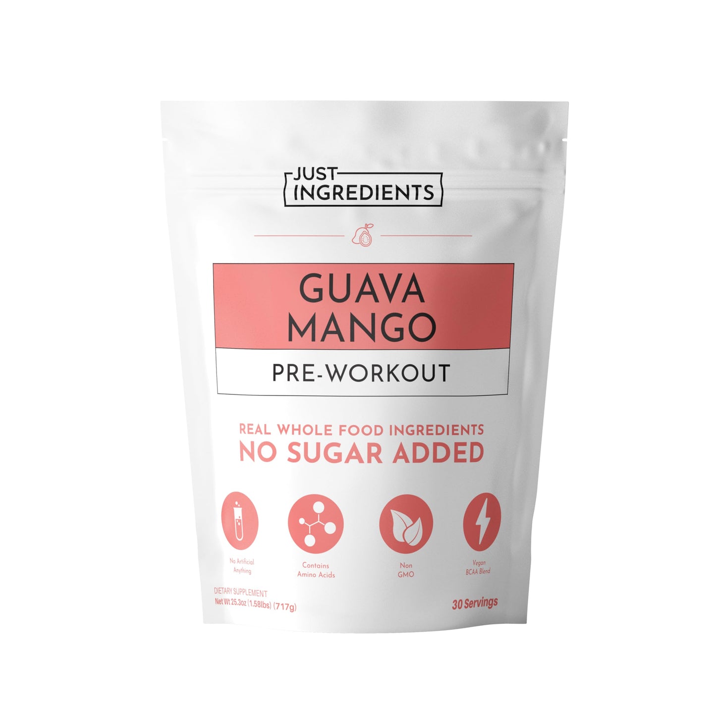 JUST INGREDIENTS Pre-Workout Raspberry Lemonade - Natural, Gluten-Free, No Artificial Sweeteners - 30 Servings, 150mg Caffeine