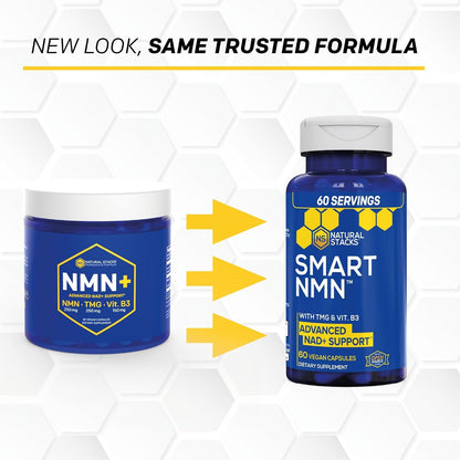 Smart NMN NAD Supplement, Healthy Aging Support With TMG - 60 Capsules | Advanced Nicotinamide Mononucleotide Formula for NAD+ production - Supports Long Term Brain Health - Natural Stacks