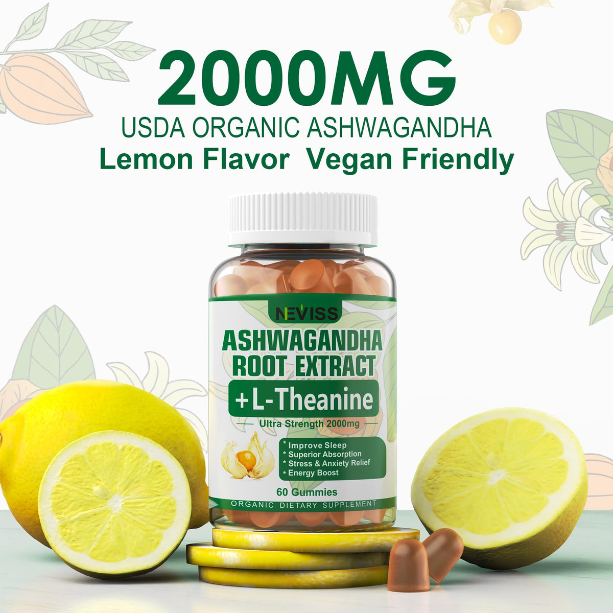 NEVISS Ashwagandha Gummies 2000mg, Feel Refreshed, Plus Proprietary Blend
